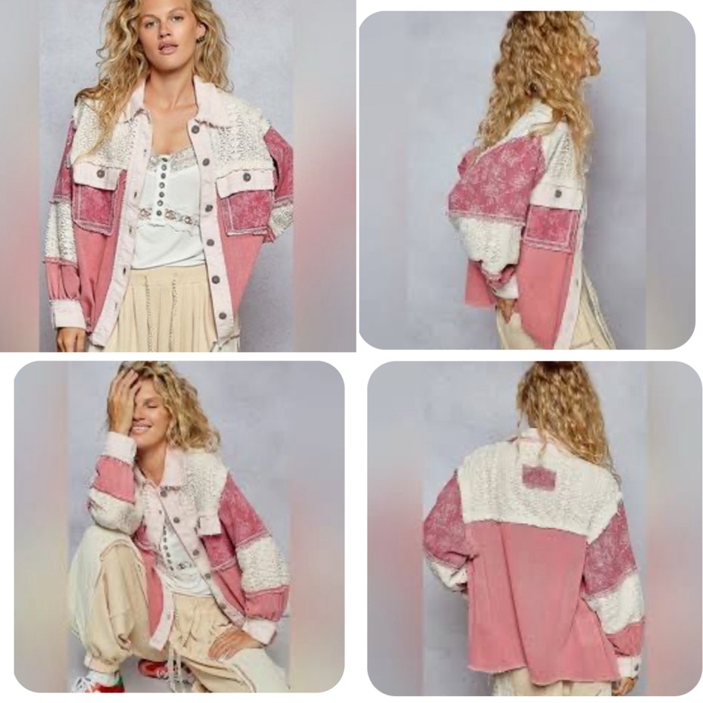 POL Lace Corduroy Floral Frayed Denim Jacket Sz Small (oversized) NWOT - Picture 16 of 16